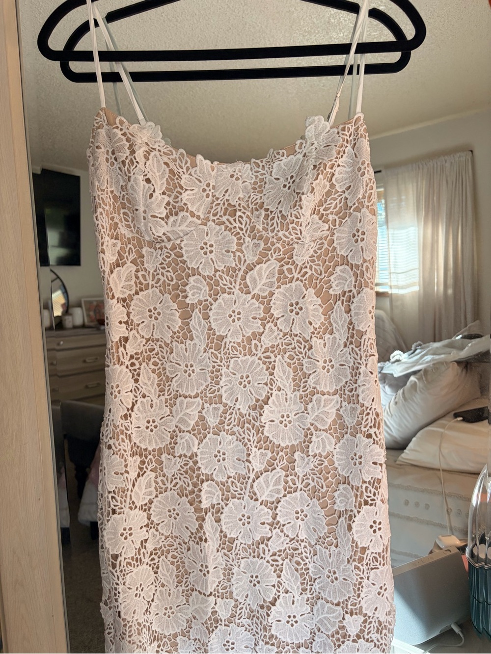 Commense White Floral Lace Midi Slip Dress with Beige Liner - Picture 3 of 6